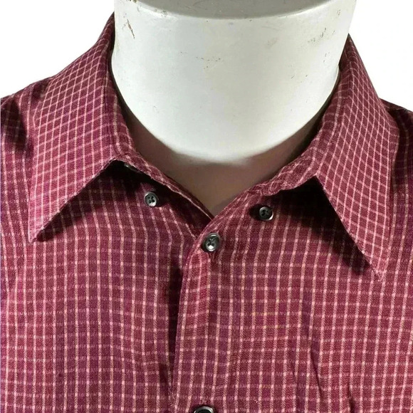 Johnston & Murphy Size XL Maroon Check Tencel Long Sleeve Button Down Shirt - Picture 6 of 10